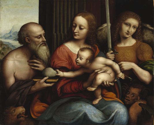 Giampietrino: Mária gyermekével, Szent Jeromossal és Mihály arkangyallal