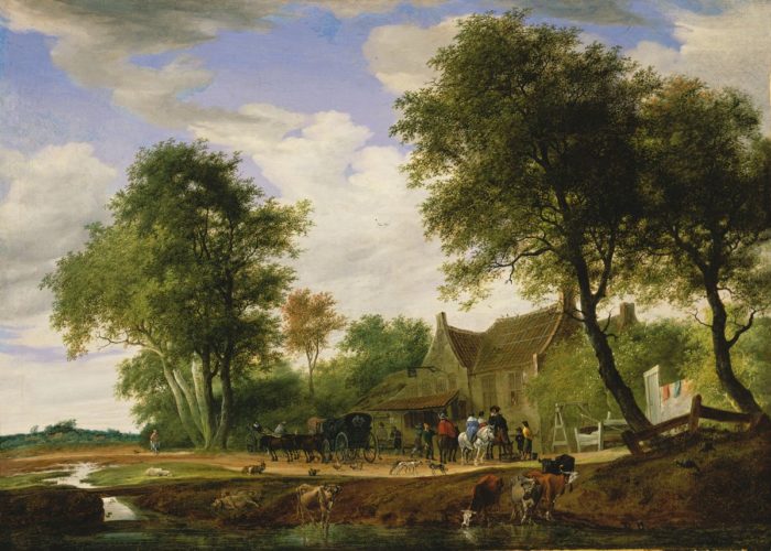 Salomon van Ruysdael: Utazók a Fehér Hattyúhoz címzett fogadó 